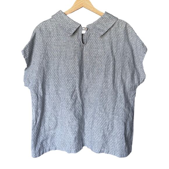 Flax Linen Oversized Boxy Fit Jacquard Peter Pan Collar Starlet Top Size S - Picture 3 of 6